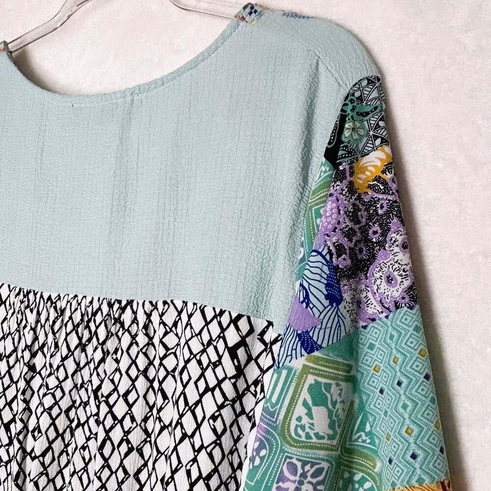 Calessa Blouse Women's 2X Mint Multi Embroidered Floral Patchwork Print TopTunic - Picture 7 of 13